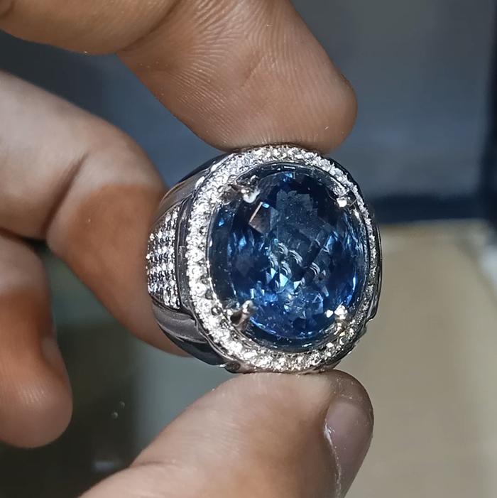 Natural Blue Topaz London Blue ring perak Tabur certi CGL