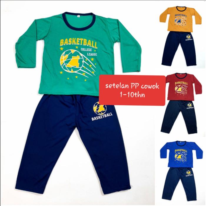 setelan celana lengan panjang PP baju anak laki laki gambar basket bal