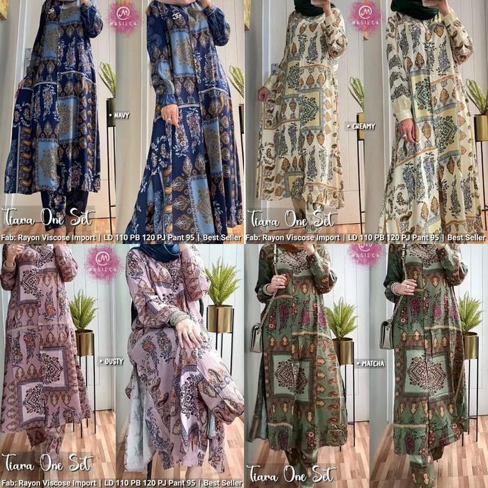 TIARA ONE SET BAJU SETELAN WANITA LONG TUNIK CELANA LD 110CM RAYON