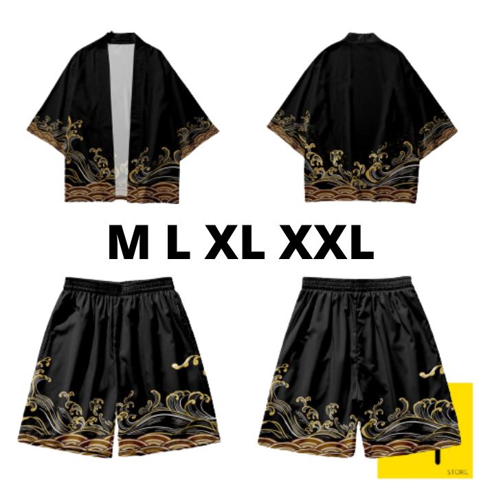 Kimono jepang pria wanita set celana ukuran M L XL XXL 2XL harajuku