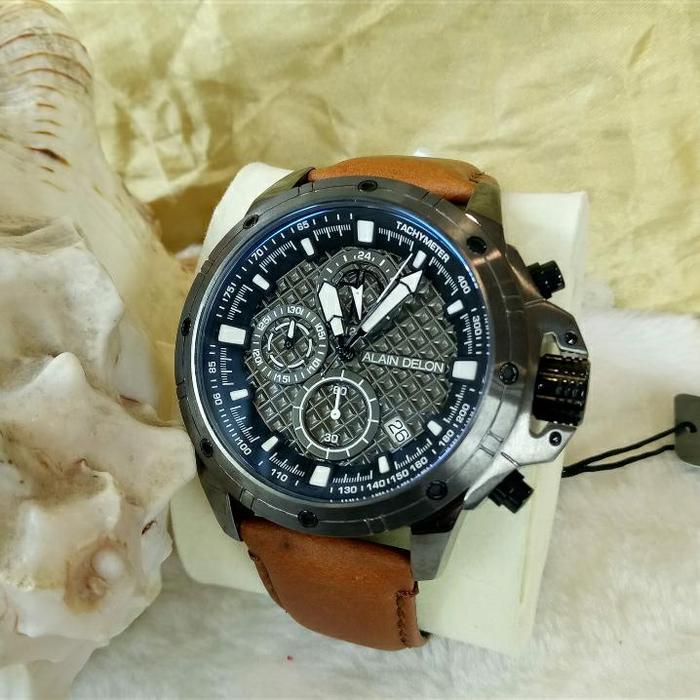 JAM TANGAN PRIA ALAIN DELON AD435-1742C BLACK BROWN LEATHER ORIGINAL
