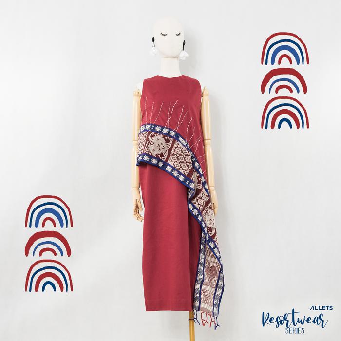 DRESS SB 516 - Red Pahikung Tebal Motif Hewan
