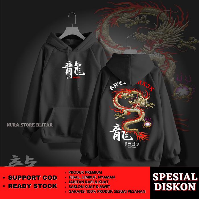 Sweater Hoodie Japan Style Pria Dragon Sukajan Jumbo L 2XL 3XL 4XL 5XL