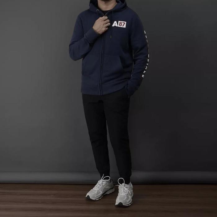 Hoodie Zipper Aeropostale Moss Stitch Sign Navy