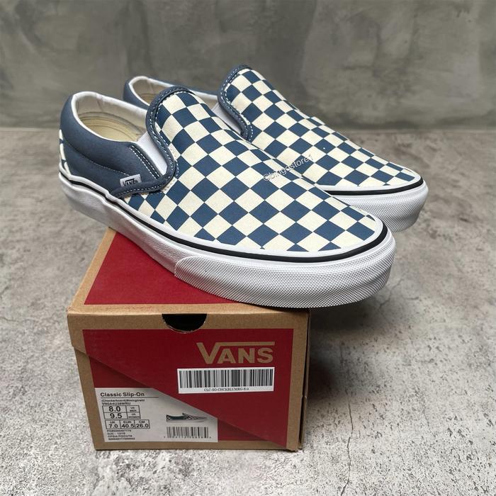 Vans Slip On Chekerboard Blue/Mirage Original - Vans Slipon Ck