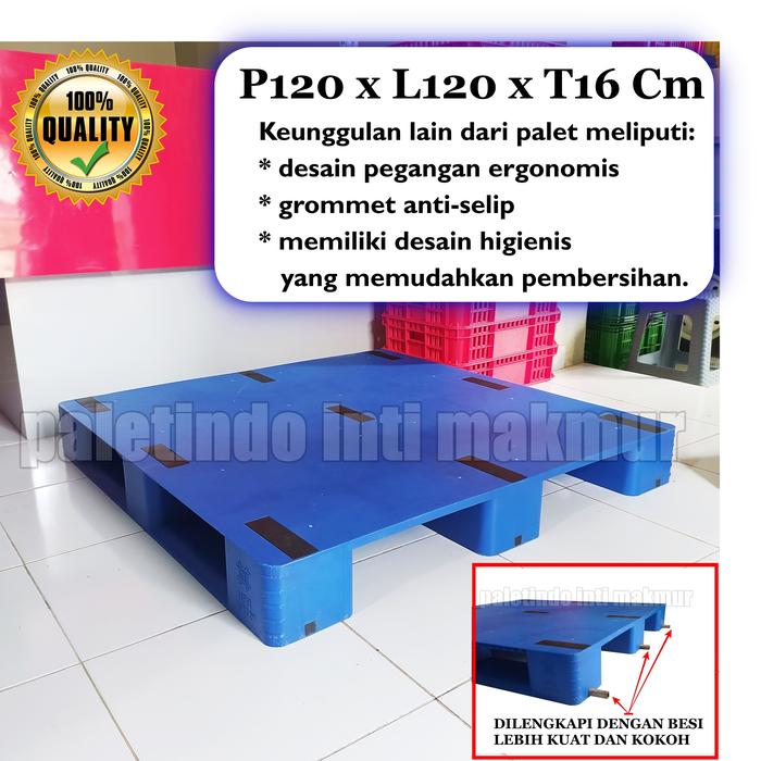 Palet Plastik Flat Surface With Steel Reinforced 120 x 120 x 16 Cm