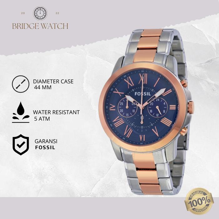 Jam Tangan Pria Fossil Grant Analog Chronograph Stainless Steel Mewah Casual Original FS5024