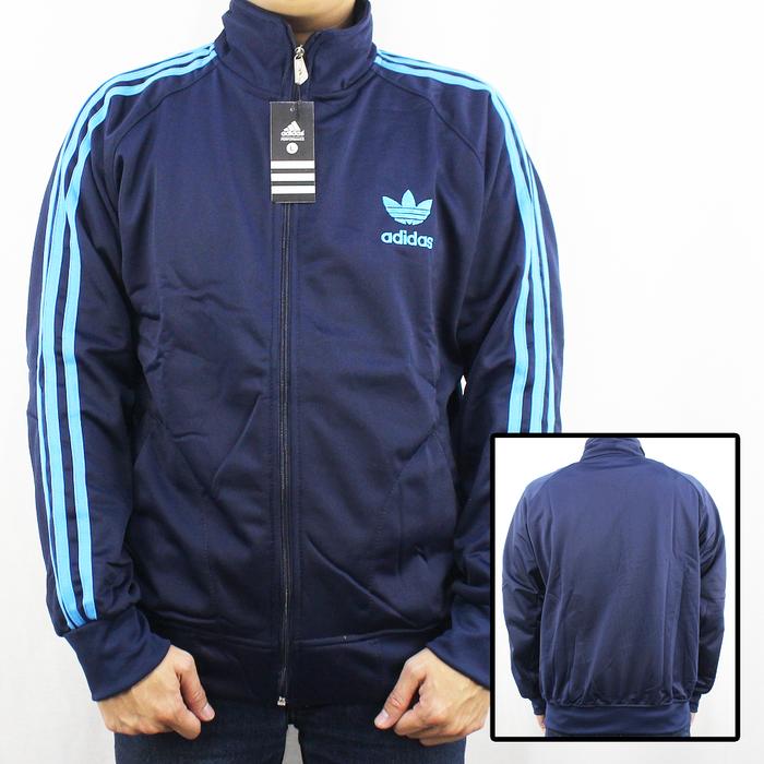 JAKET ADIDAS FIREBIRD NAVY LIST BIRU SIZE M L XL XXL XXXL - JAKET TRACKTOP OLAHRAGA - TRAINING RUNNI