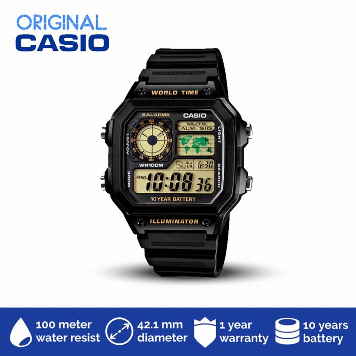 jam tangan pria anti air digital casio original kotak hitam ada peta