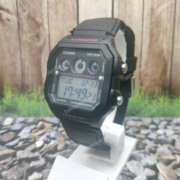 Casio Original Jam Tangan Pria Tali Kanvas AE-1300WH-1A2 Custom Keren
