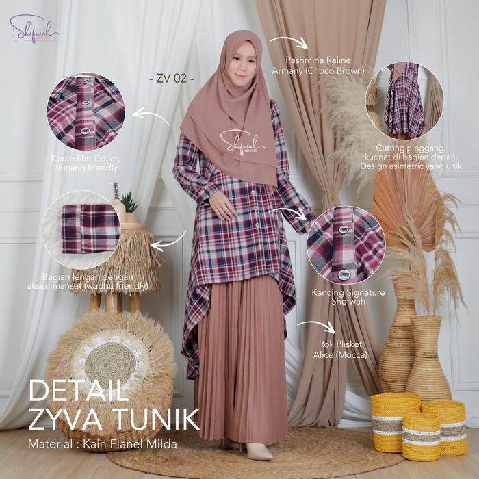 Tunik Zyva ZV 02 by Shofwah Bahan Katun Flanel Milda TUNIK ONLY