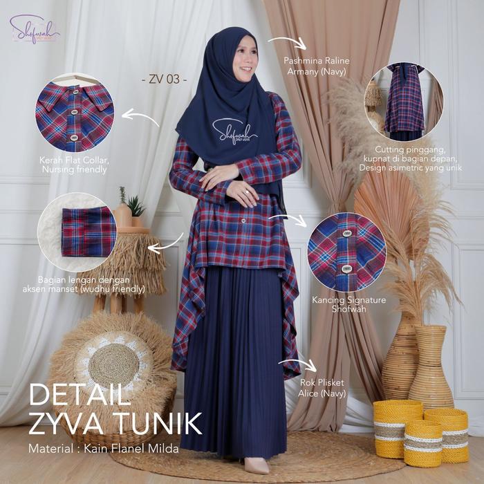 Tunik Zyva ZV 03 by Shofwah Bahan Katun Flanel Milda TUNIK ONLY
