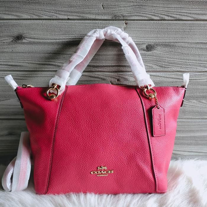 tas Coach leather kacey satchel strawberry haze