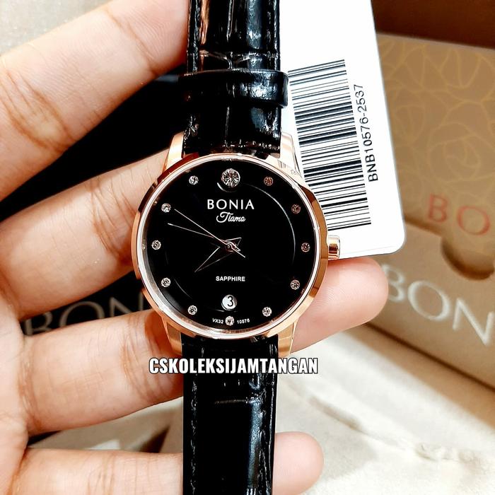JAM TANGAN WANITA BONIA BNB10576 -2537 SAPPHIRE ROSEGOLD BLACK ORIGINA