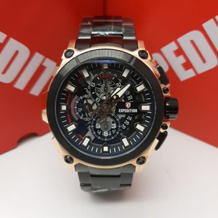 Jam Tangan Pria Expedition Original E6793 Black Rosegold