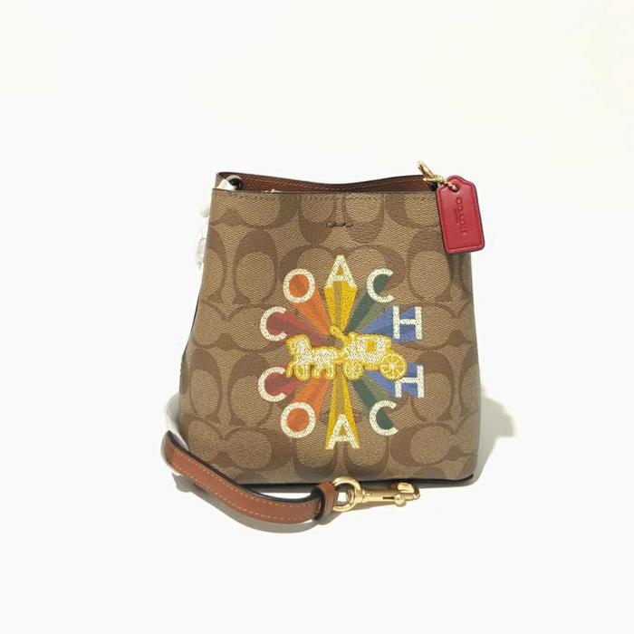 Coach C6835 Signature Radial Rainbow Mini Town Bucket Bag Khaki Multi