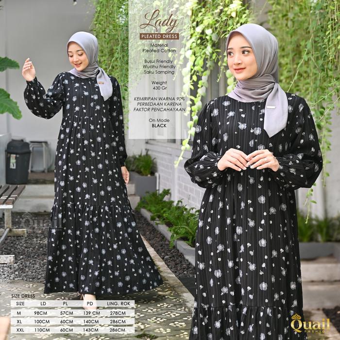 LADY DRESS Gamis Unik Rempel motif bunga Quail Hijab Pleated Cotton