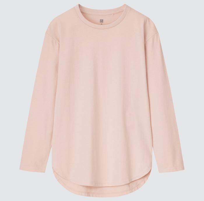 UNIQLO Smooth Cotton Shirttail Hem Long Sleeve Kaos Anak Perempuan