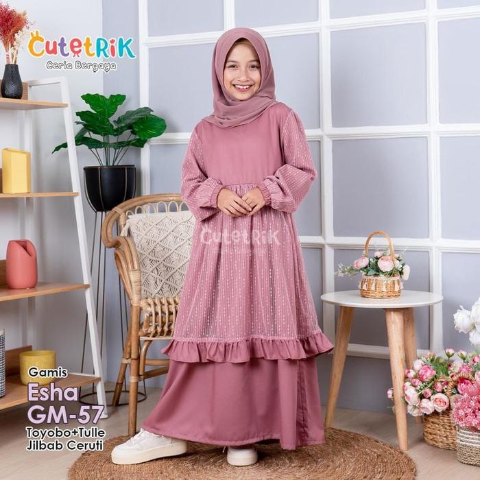 GM 57 Baju Muslim Setelan Gamis Pesta Formal Set Jilbab Anak Perempuan Cutetrik Esha Dress