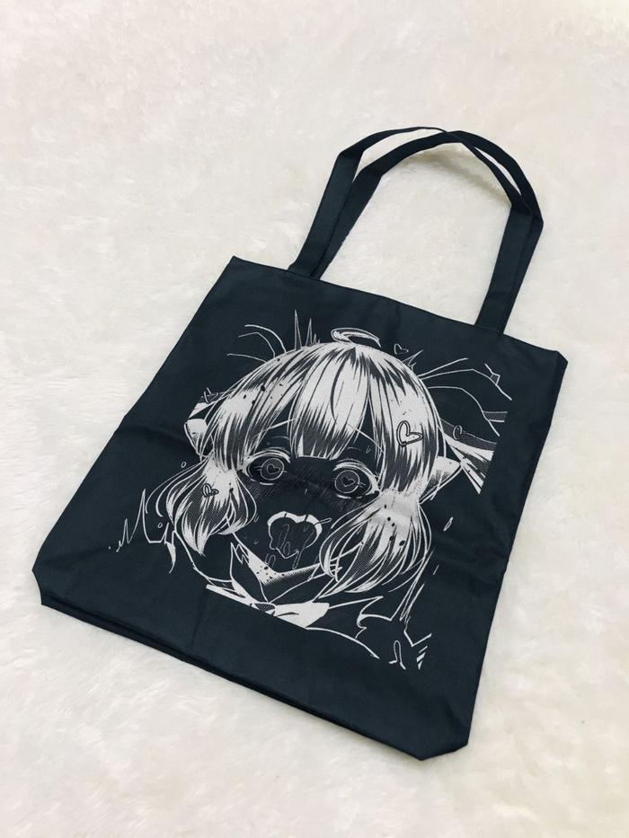 Totebag Ahegao Black Anime Manga Ahegao Premium Unisex Tas Wibu Keren