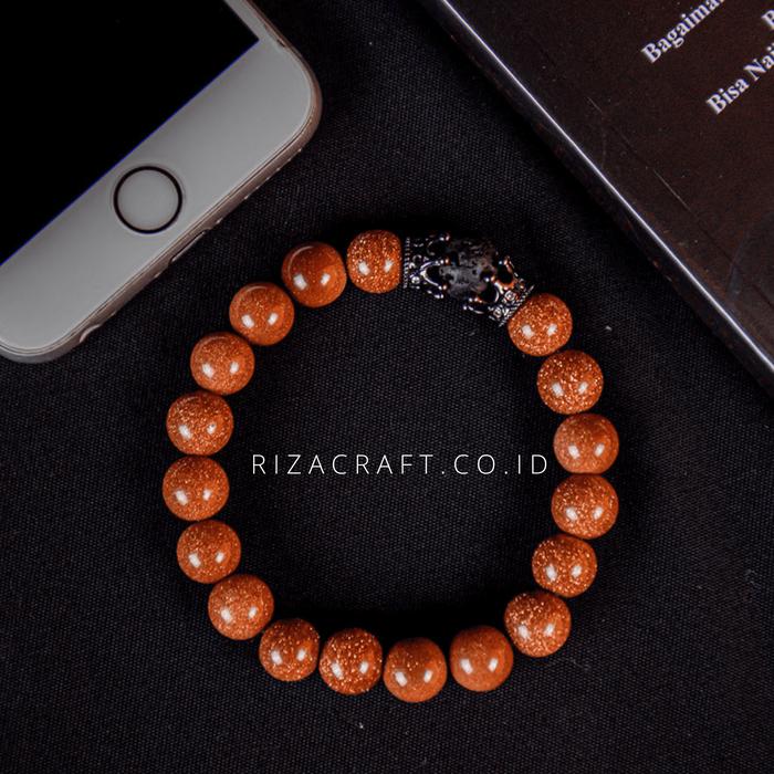 Gelang Batu Pasir Emas kombinasi Lava Rock Crown Hitam ASLI
