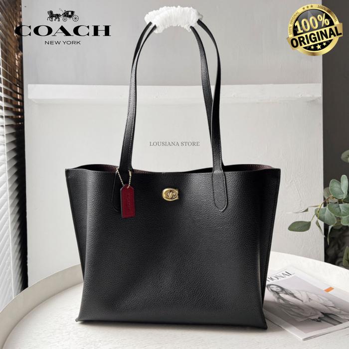 Coach Willow Tote Bag Grained Leather Black