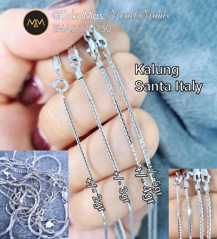 Kalung emas putih santa italy 750 kadar 17 K