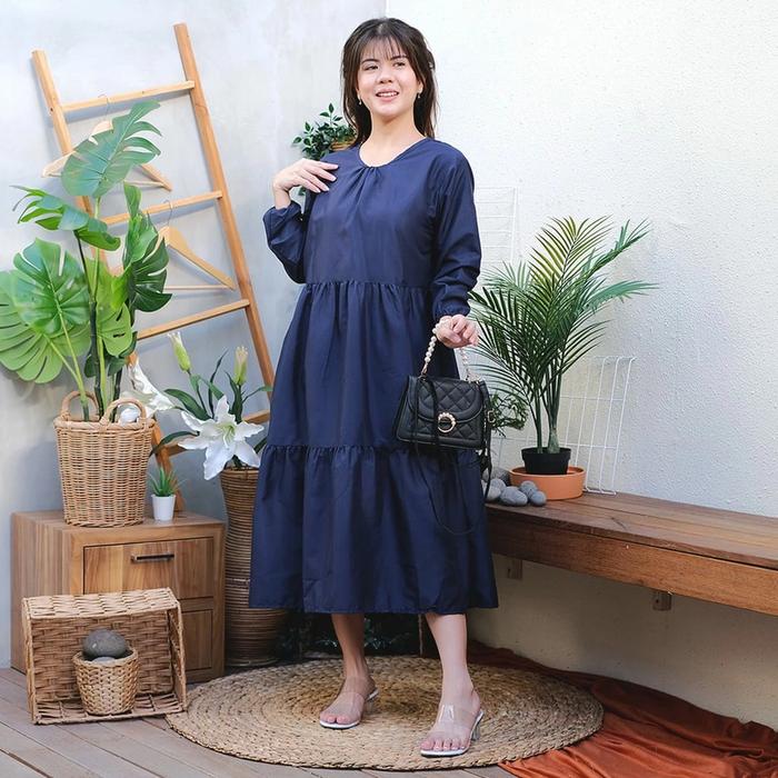 Nadya Midi Dress Tunik Jumbo Bahan Katun Poly Fit L