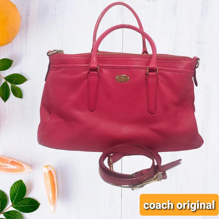 Tas Wanita Handbag Coach Pebble Leather Morgan Pink Original