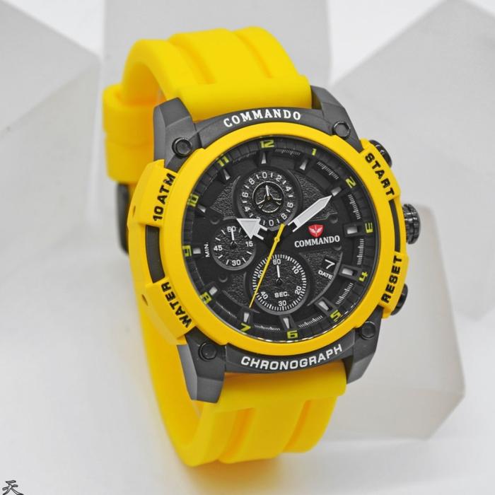 JAM TANGAN COMMANDO 7004 C 7004G-3 PRIA BLACK YELLOW RUBBER ORIGINAL