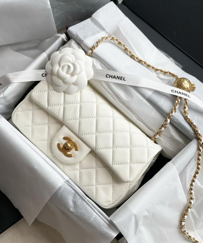 Original - Chanel Mini Rectangle Classic White Pearl Crush Putih GHW