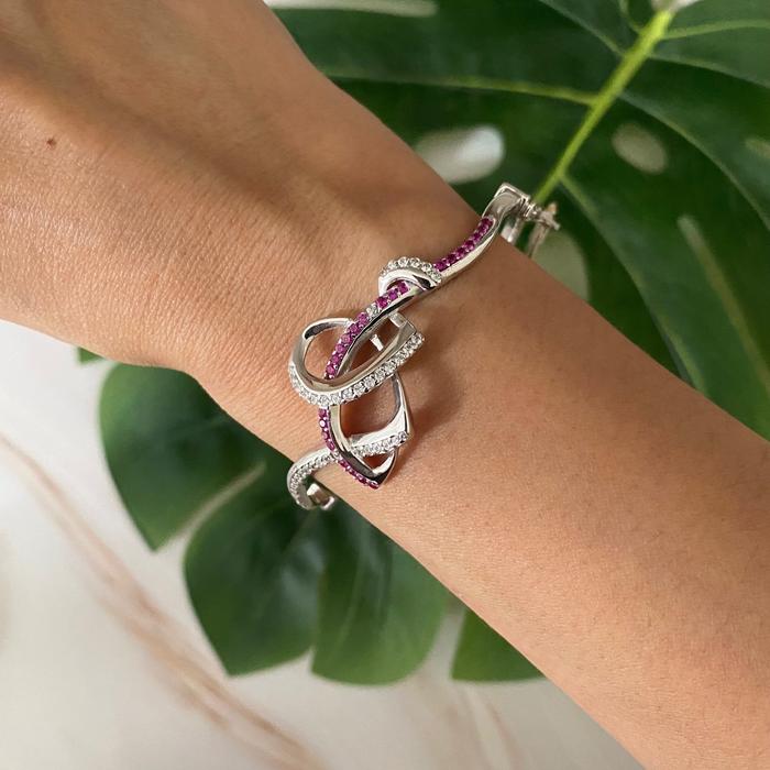 Gelang Kaku Emas Putih Fashion Love Zircon Pink Kadar 75% 10.97 Gram
