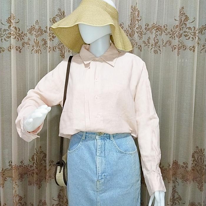 KEMEJA LENGAN PANJANG WANITA WARNA PEACH THRIFT SHOP PRELOVED MURAH