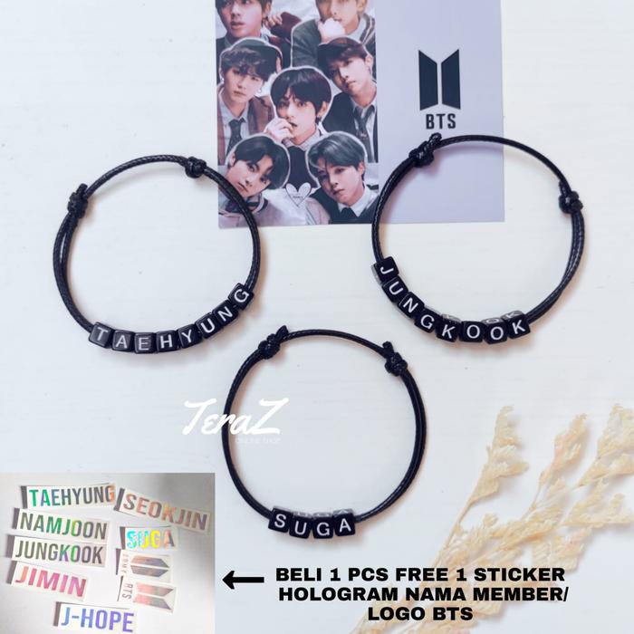 GELANG NAMA MEMBER B.T.S (BUY 1 GET 1 STICKER NAMA / LOGO BTS)
