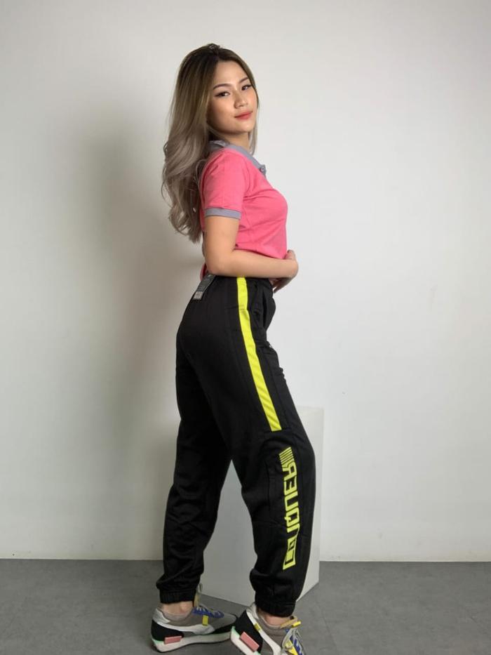 Celana Training Gym Fitness Lari Frasser Conquer Hitam Stabilo Ladies