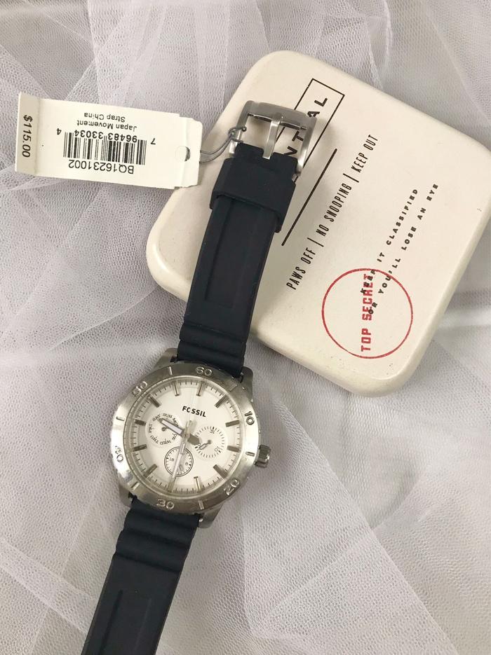 Ready fossil White Dial Black Rubber Strap Multifunction Men's Watch