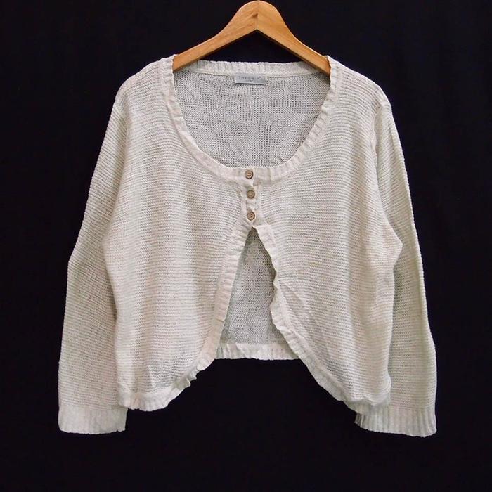 CP044 SIZE L+ THEORIA SOFT GRAY KNIT BOLERO CARDIGAN PRELOVED IMPORT