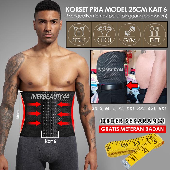 KORSET PRIA ANTI BUNCIT PENGECIL PELANGSING PERUT PINGGANG 25cm kait 6