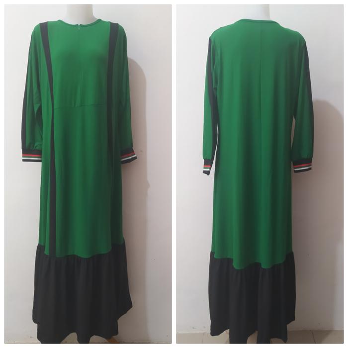 Gamis Abaya wanita jumbo busui friendly hijau botol cantik 074