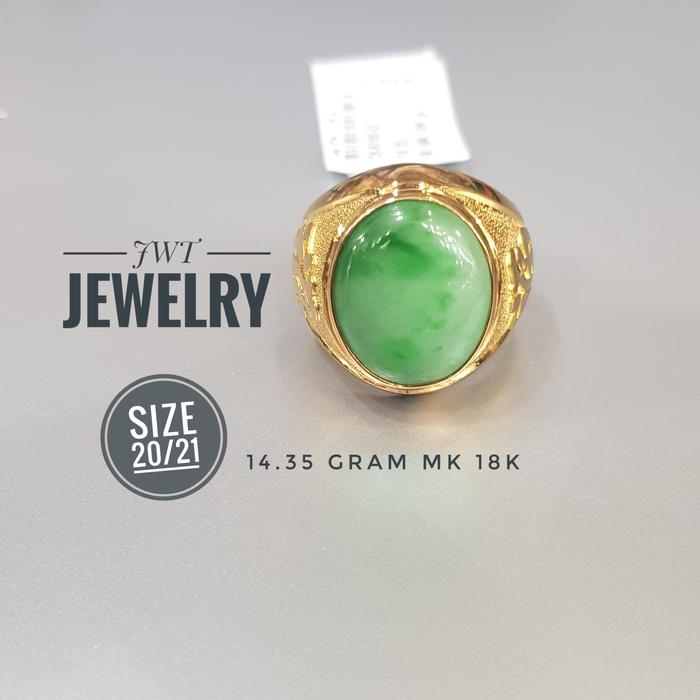 CINCIN EMAS LAKI PRIA BATU GIOK PREMIUM FEI CUI UKIR FU HOKI SUKSES
