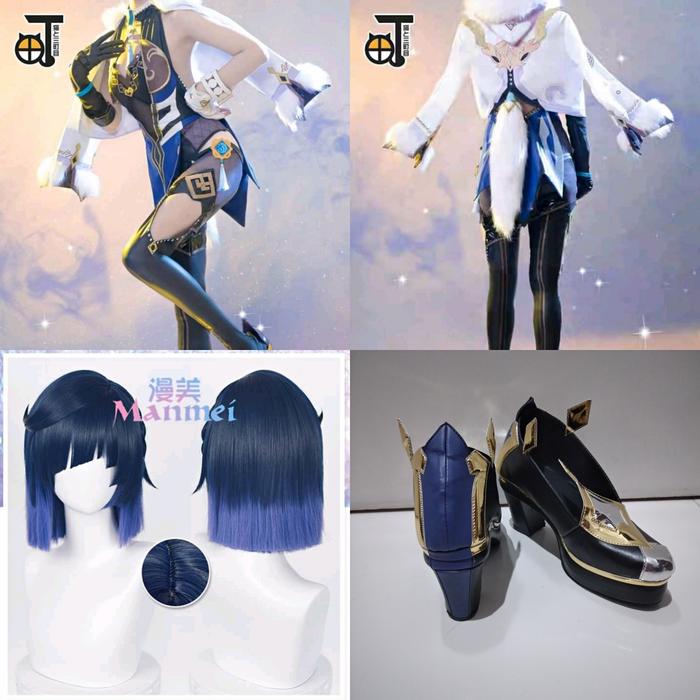 Yelan wig costume shoes genshin impact cosplay