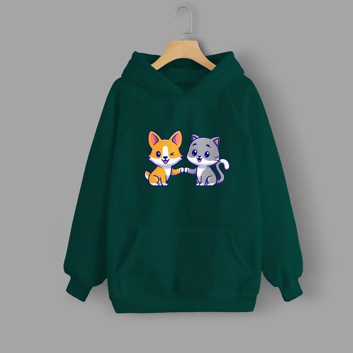 Vallenca Jaket Hoodie Hijau Botol Cat Dog Friends