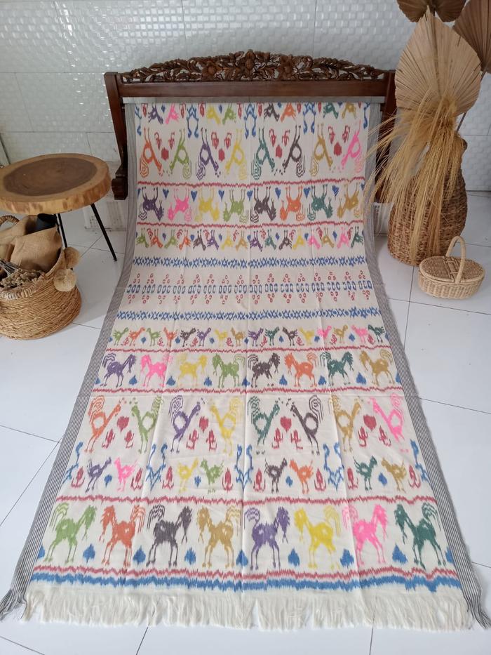 kain tenun blangket jepara motif sumba ntt premium putih