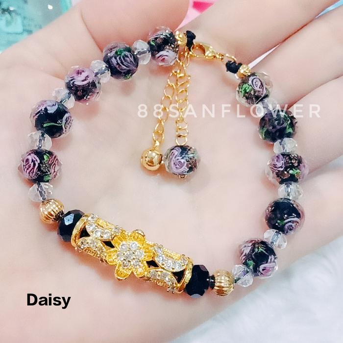 Gelang Kristal Mawar Charm Pipa Emas Lapis Emas
