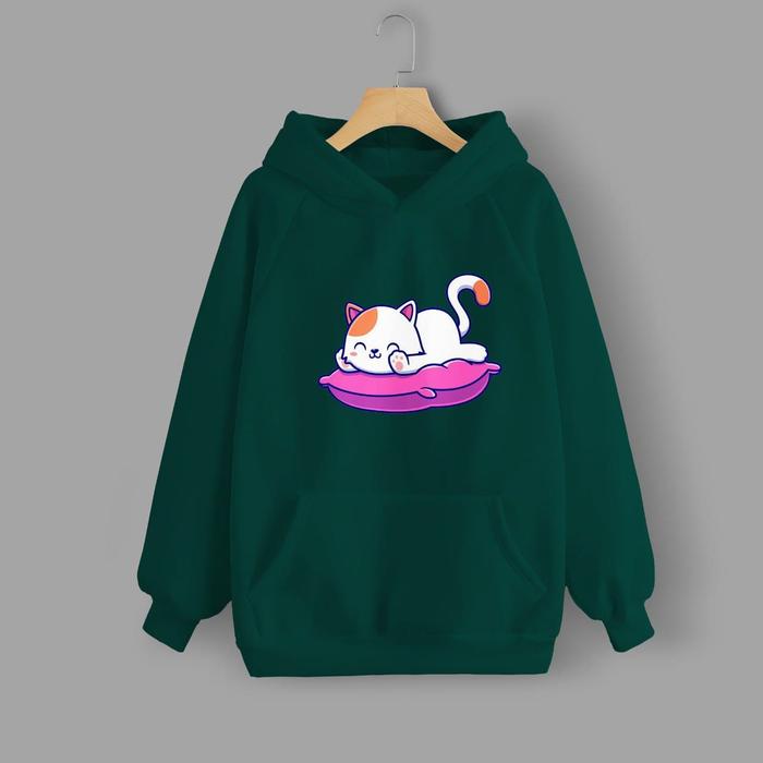 Vallenca Jaket Hoodie Hijau Botol Cat Sleep