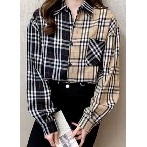 26DD Kemeja Kotak Hitam Cream