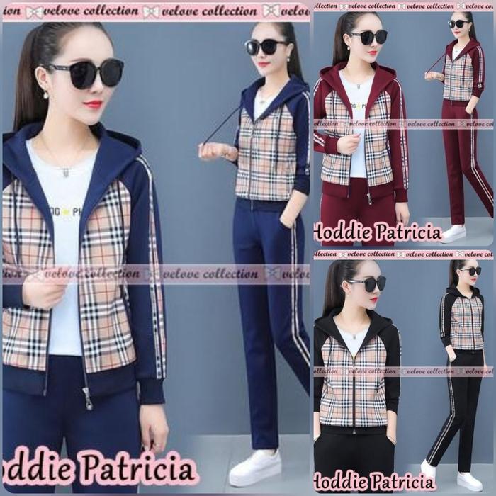 Stelan Jaket st hoddie patricia Navy Hitam Maroon Pants Set