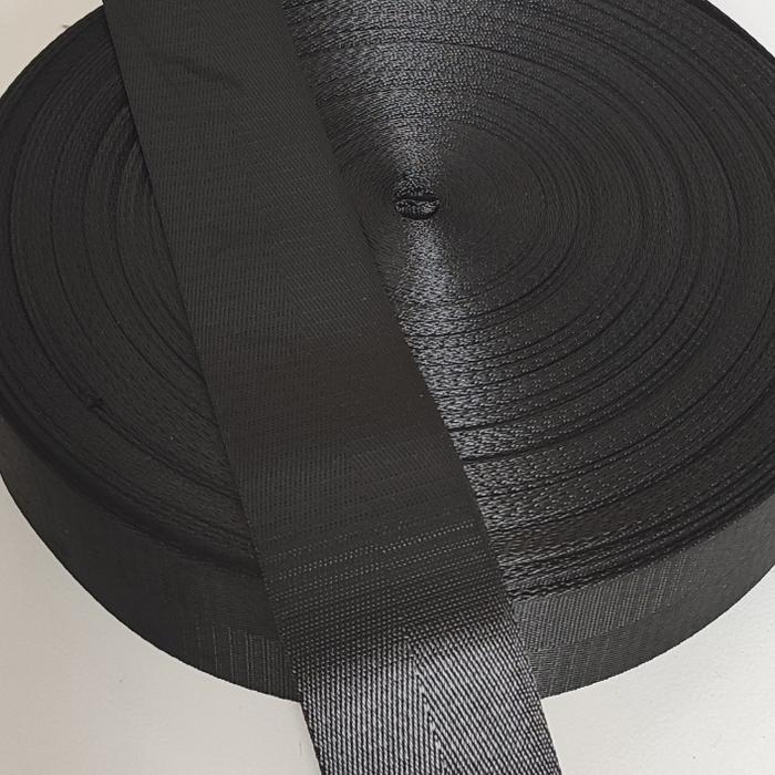Webbing 5 cm Nylon Herringbone Hitam ketebalan 1mm