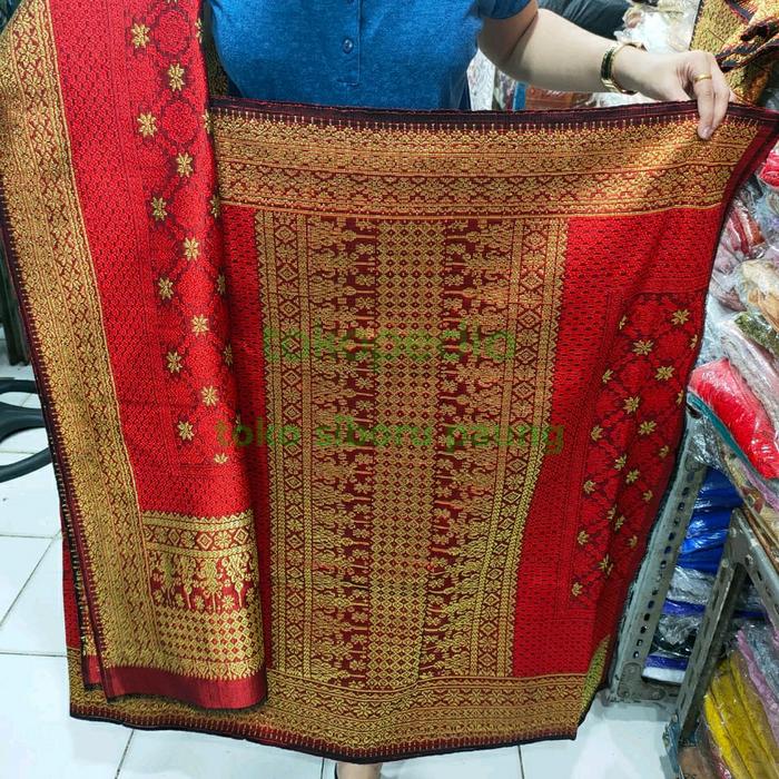 songket Palembang ORI motif bunga cina merah marun gold