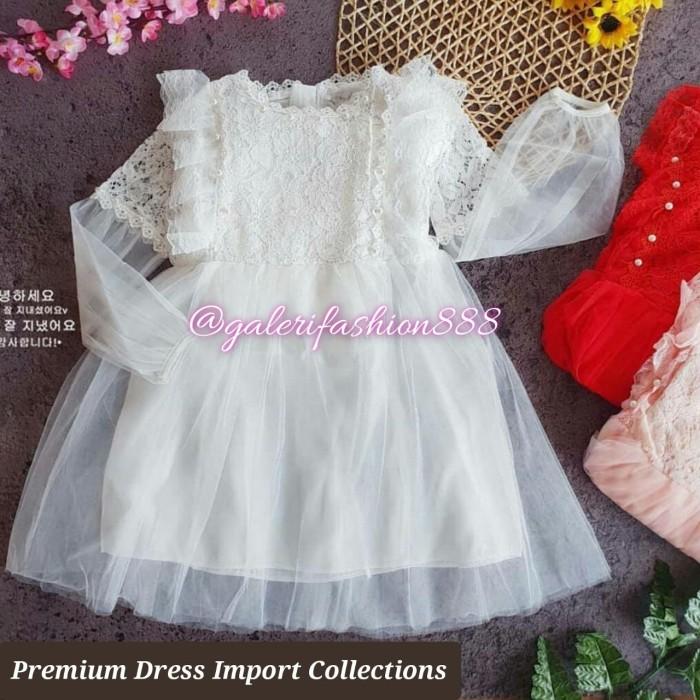 Dress Anak Import Brokat Mote Kombinasi Tile Lengan Panjang 6-8 tahun